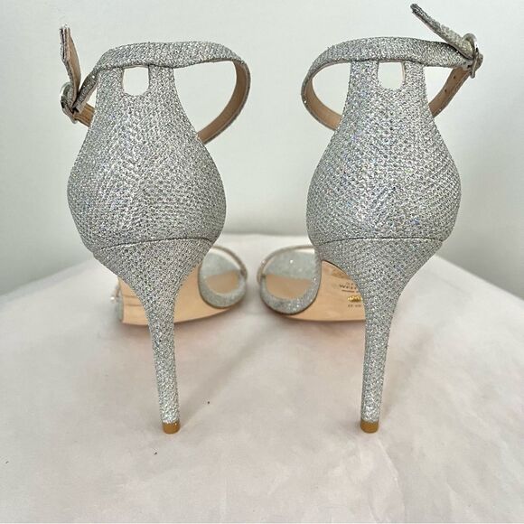 Stuart Weitzman's Nudistcurve Shimmery Ankle Strap Sandals Silver Size 6.5B NIB - Picture 14 of 14